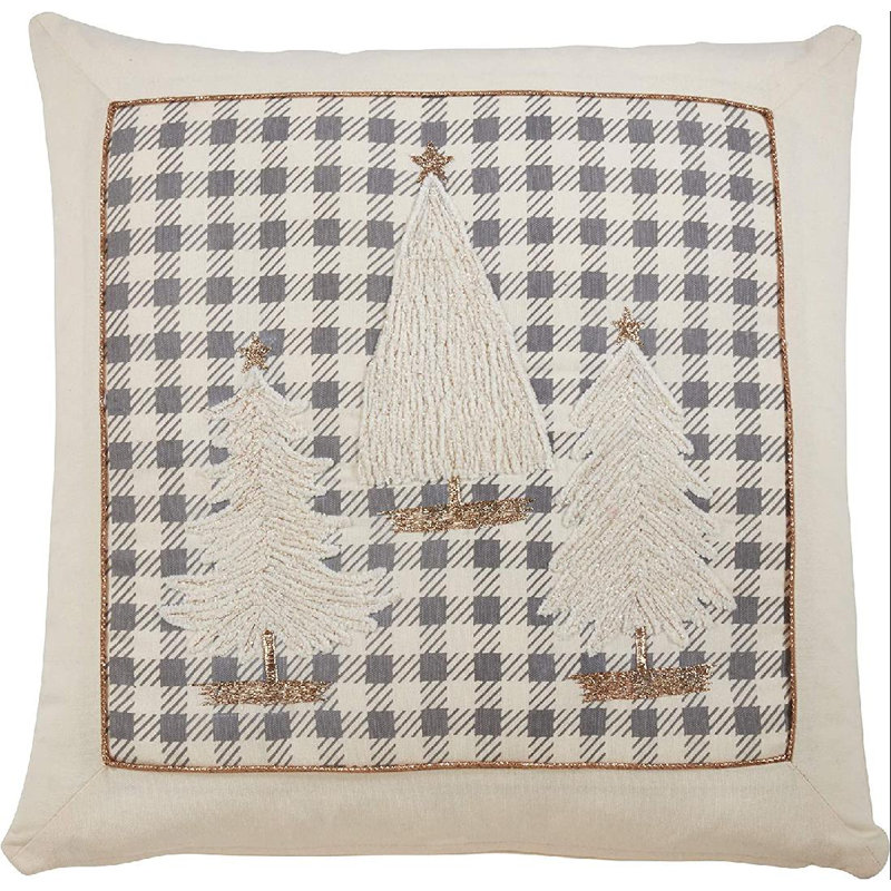 Gray Plaid Christmas Trees Cotton Pillow Cover 18"