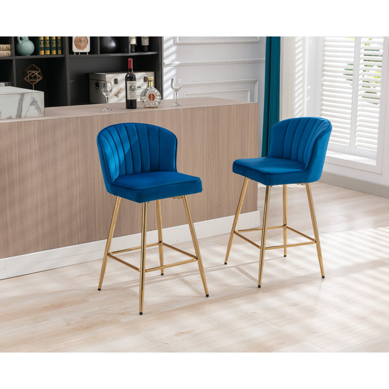 Elijah Upholstered Barstool With Footrest, Navy