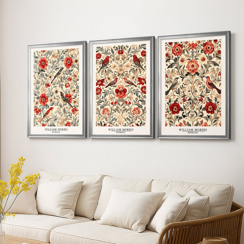 Wm Morris Series XC - Toile tendue avec châssis sur mesure - 3 pièces, Argent argent, H 19 po x l 27 po