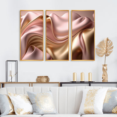 " Luscious Liquid Gold In Subdued Pink And Taupe II " by Designart 3 - Pieces