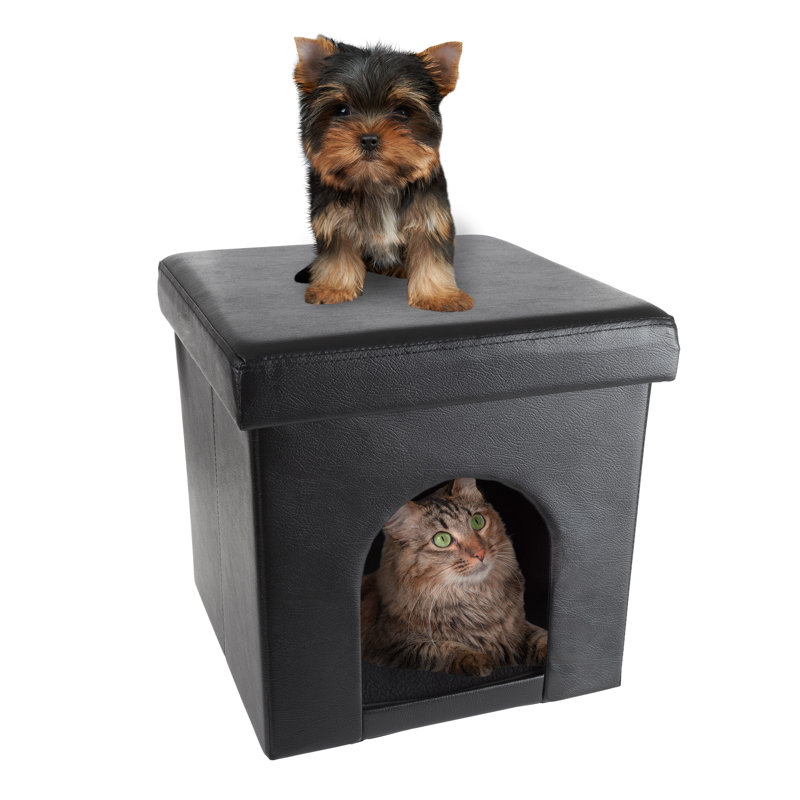 Maison pour chat PETMAker - Petit repose-pieds pliable pour chien ou chat avec repose-pieds, plateau rembourré et coussin intérieur