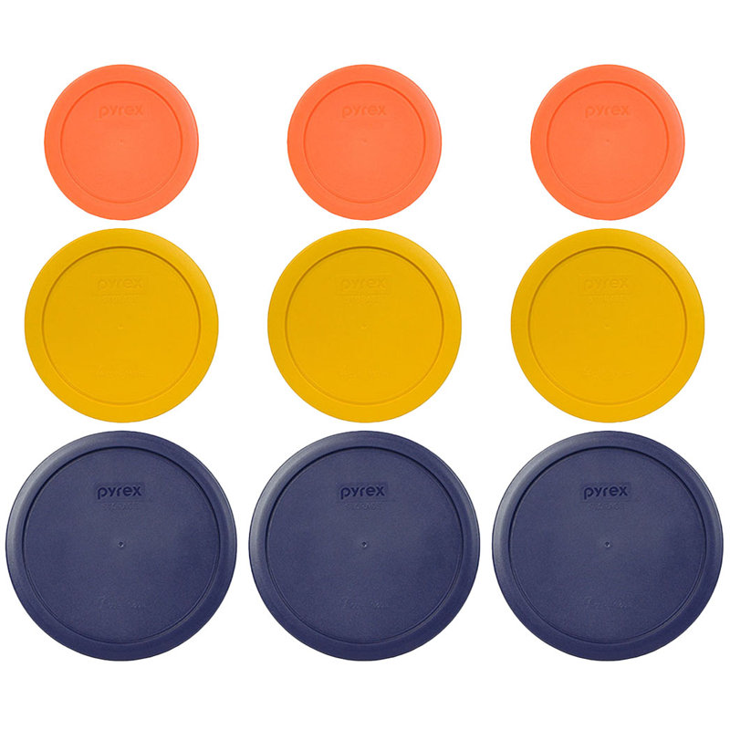 Ensemble de couvercles Pyrex 7200-PC orange, jaune beurre 7220-PC et bleu 7402-PC