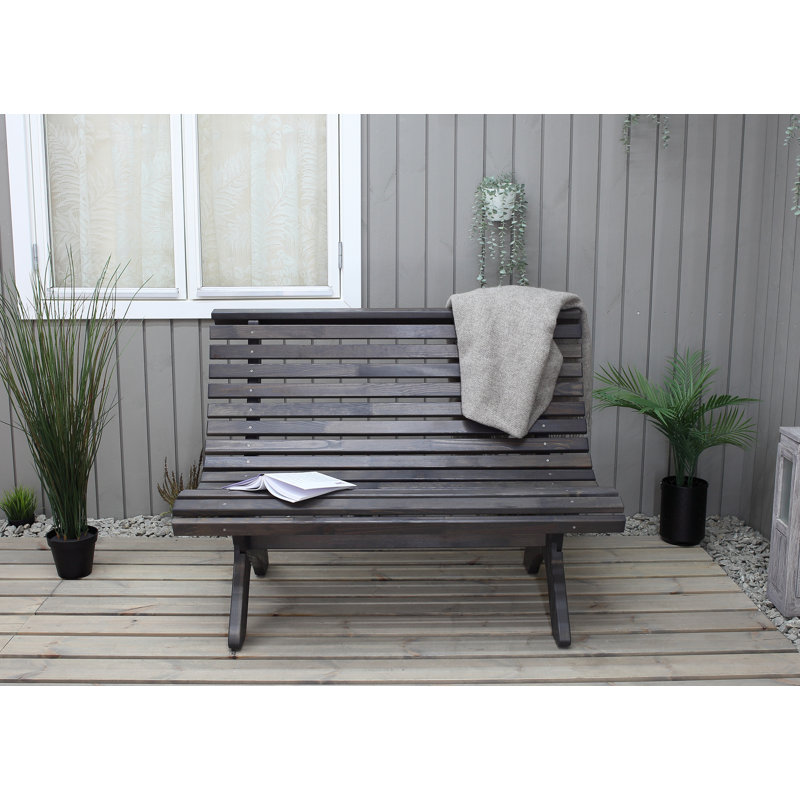 Oluna Solid Wood Pine Outdoor Bench, 87cm H x 116cm W x 74cm D, Taupe Grey