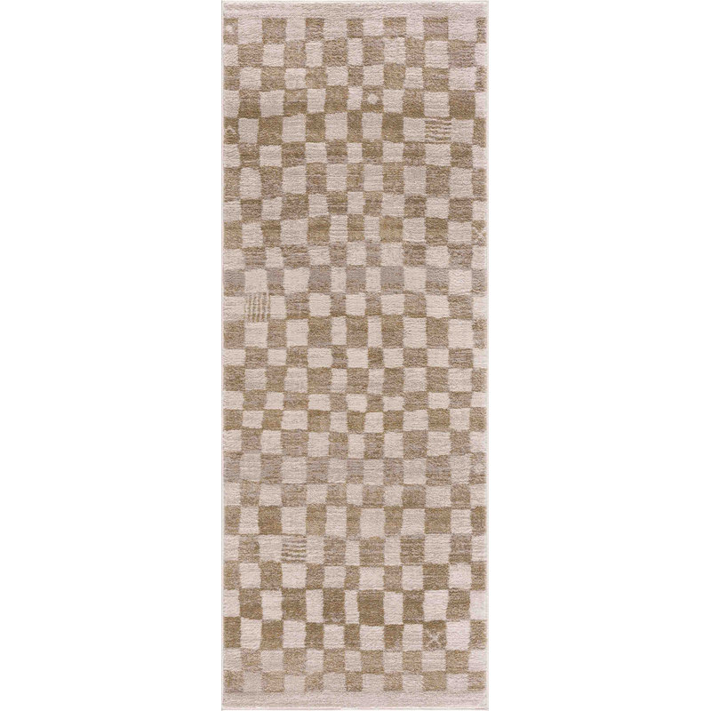 Jasha Checkered Beige/Brown Area Rug, Runner 2'7" x 10'