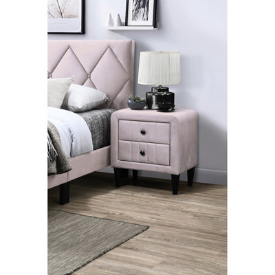 Élégante table de chevet rose avec 2 capacités et une allure contemporaine pour une magnifique chambre à coucher avec 2 tiroirs