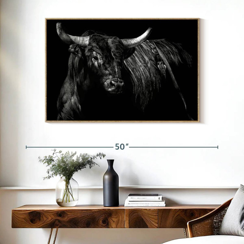Brindle rodéo bull, Cadre flottant en bois naturel, 40 po x 27 po