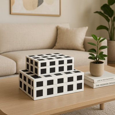Keepsake Box with Bold Pattern Finish - Decorative Box with a Removable Lid Organizer for Jewelry or Accessories - Storage Boxes for Office, Home, or Living Room Decor - Set of 2, 12", White & Black