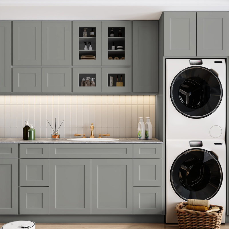 Armoire de base de lavabo en contreplaqué gris l 36 po x P 21 po H 34,5 po - Salle de bain imperméable avec porte à gauche 36 po 21 34,5 Shaker pour un fonctionnement silencieux