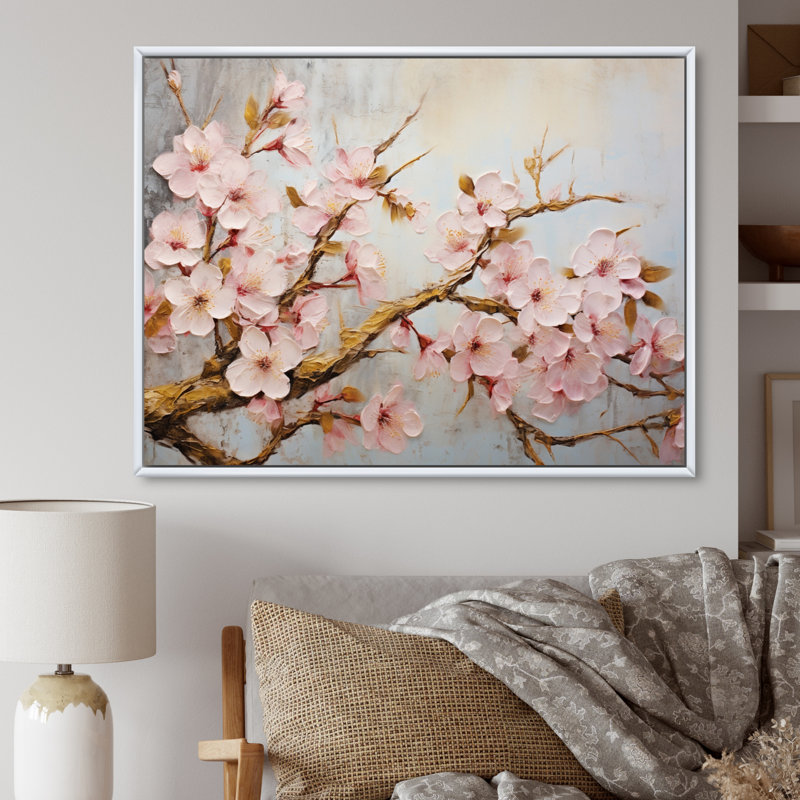 «Apple Blossom Harmony V», reproduction d'art sur toile, Cadre flottant blanc, H 24 po x l 32 po x P 1 po