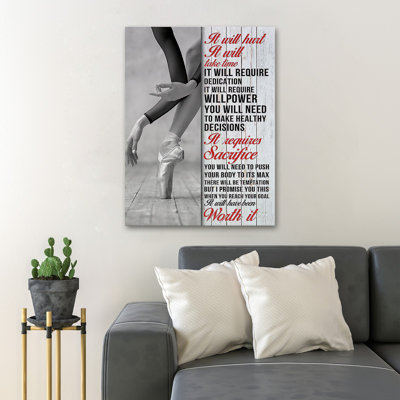 «Girl With White Ballet Shoes», art textuel sur toile tendue