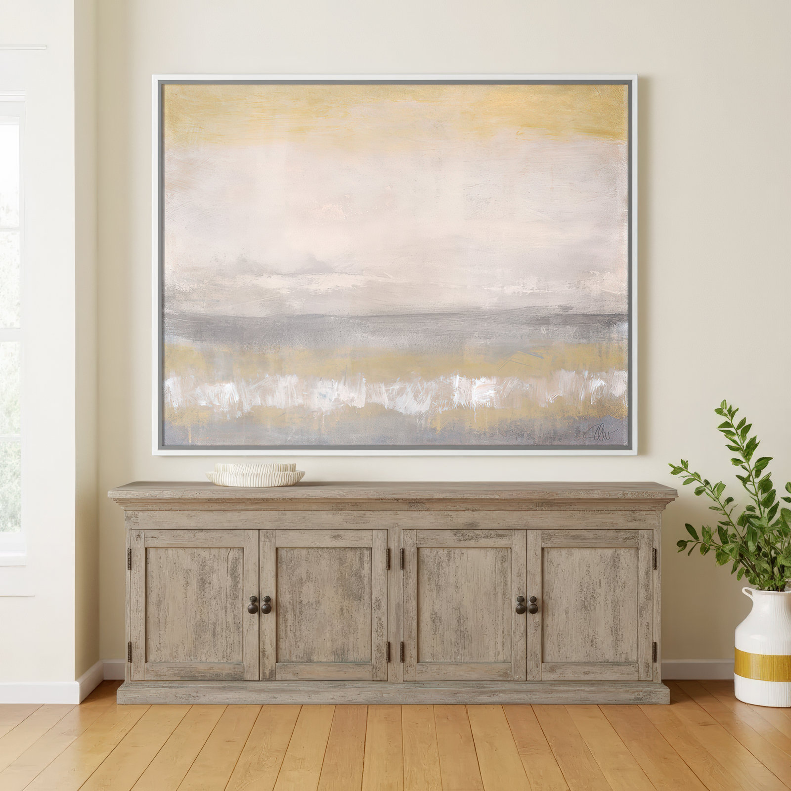 Willadeene "Morning Calm 2" Painting, 30" H x 40" W x 2" D, White Framed