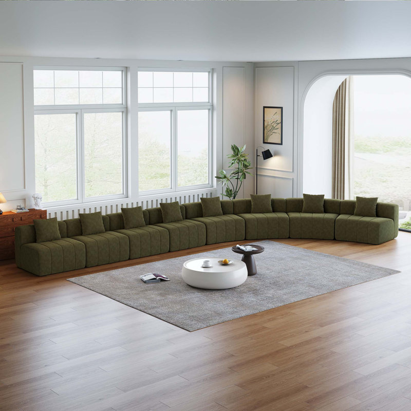 Canapé modulaire courbé modulaire avec 4 coussins et siège pour piano, Tissu noir, H 29 po x l 153,5 po x P 153,5 po