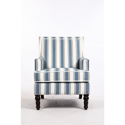 Fauteuil d'appoint de salon avec revêtement en lin rayé bleu et blanc, garniture cloutée de fauteuil rétro, confortable et durable, durable