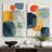 Mid Century Shape "Vibrant Blue & Yellow & Orange Polygon Artwork, Modern Abstract Geometric Wall Pictures, Framed Canvas Giclee Print 2 Pieces Wall Art Set"-124478706-91068971