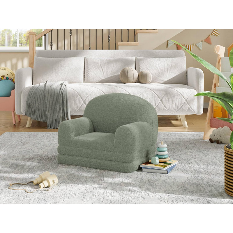 Kids Sofa Chair, 2-In-1 Convertible Toddler Couch Lounge, Comfy Fold Out Teddy Fleece Fabric Children's Sofa Bed for Playroom, Bedroom, Nursery, Gift for Boys & Girls