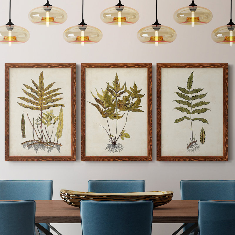 Fern Botanical I - Ensemble de 3 peintures sur toiles encadrées, H 37,5 po x l 82,5 po x P 1,5 po, Érable