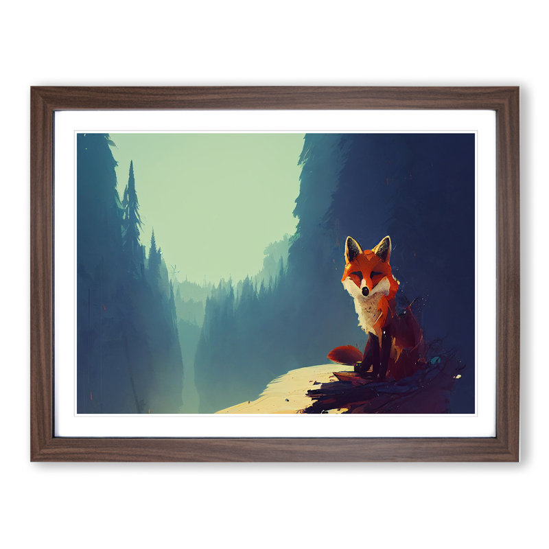 Favourable Fox Abstract - Single Picture Frame Print, 46cm H x 64cm W x 2cm D, Walnut