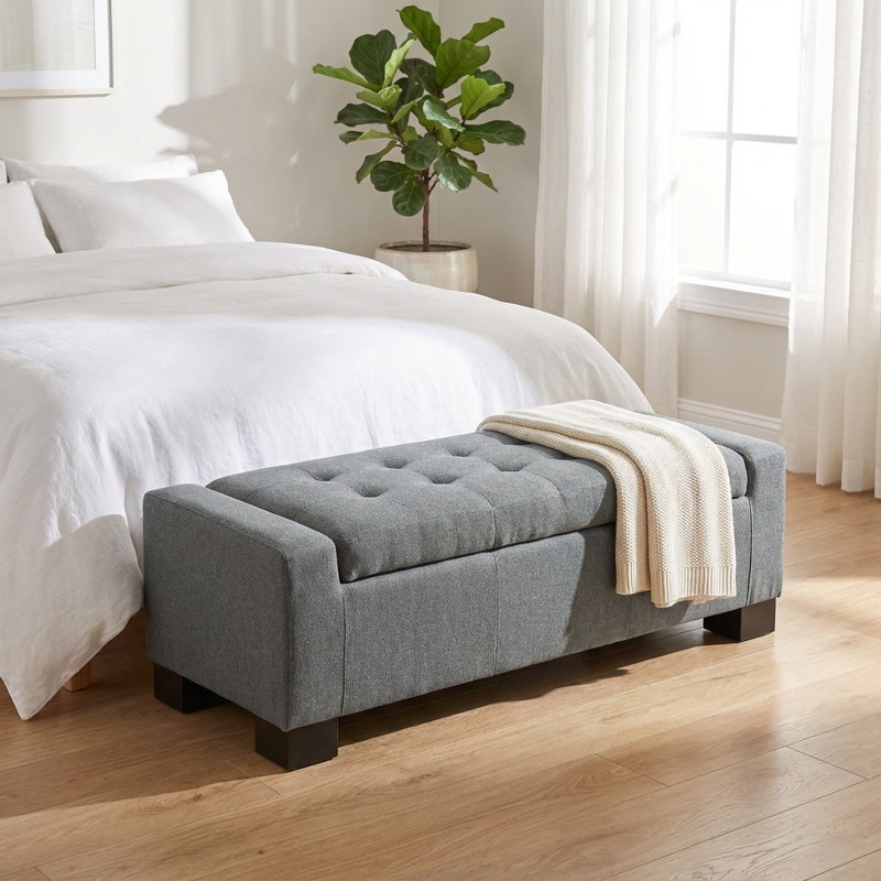 Banc de rangement polyvalent en tissu avec couvercle relevable