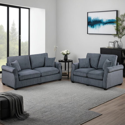 2 Piece Corduroy Upholstered Sofa Set With Thick Back And Seat by Lark Manor
