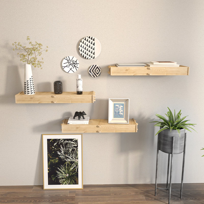 Tablette flottante en bois massif 3 pièces Earon