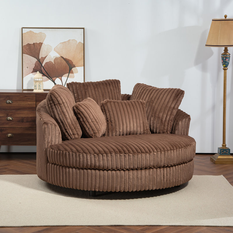 Fauteuil demi-tonneau surdimensionné avec housse, Fausse fourrure brune