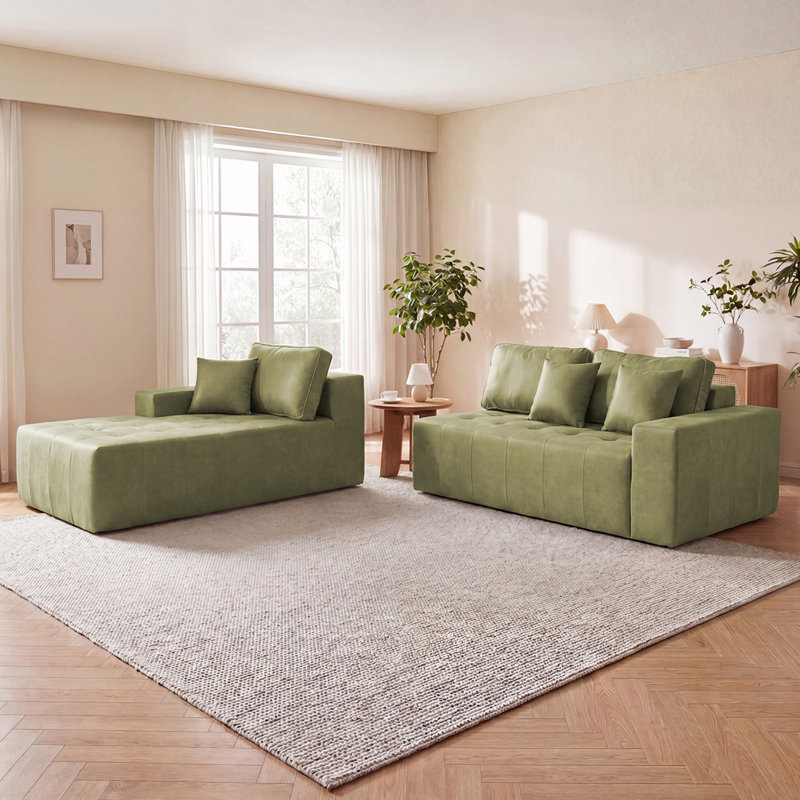 Canapé modulaire en L, Orienté vers la gauche, Similicuir vert