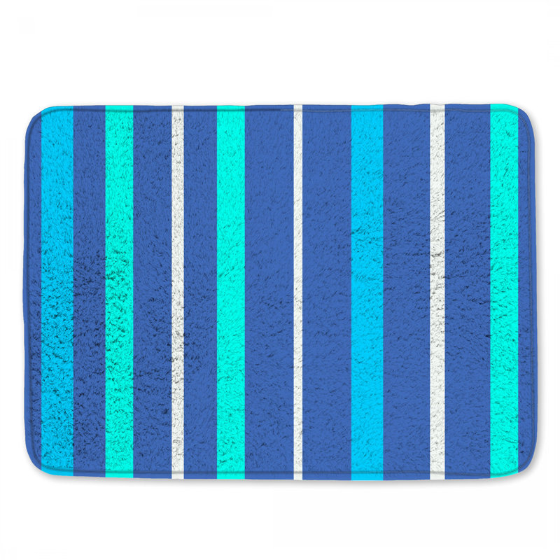 Tapis de bain bleu à rayures turquoise, L 24 po x L 17 po