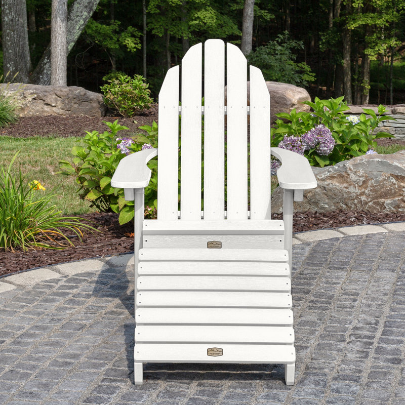 Hinz Outdoor Adirondack Chair With Ottoman, White