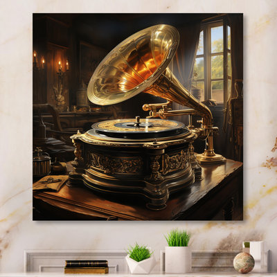 Yellow Black Phonographs Golden Era Melodies - Music Canvas Prints