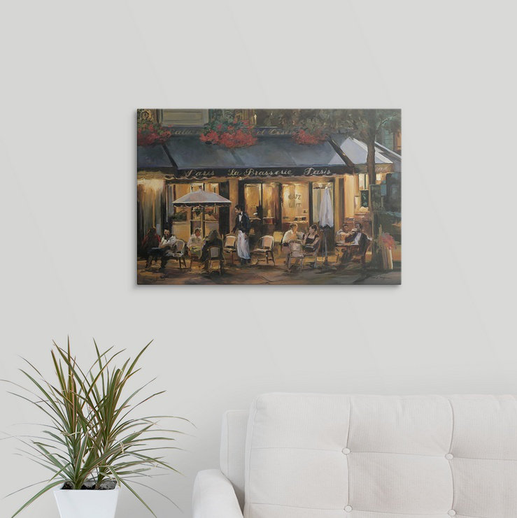 «La Brasserie» par Marilyn Hageman - impression, H 20 po x l 26 po x P 1 po, Cadre noir
