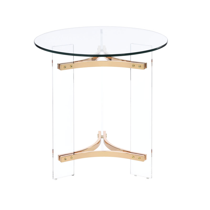 Table d'appoint sophistiquée dorée avec 22,64 po Profondeur et support en métal trempé rond en verre trempé