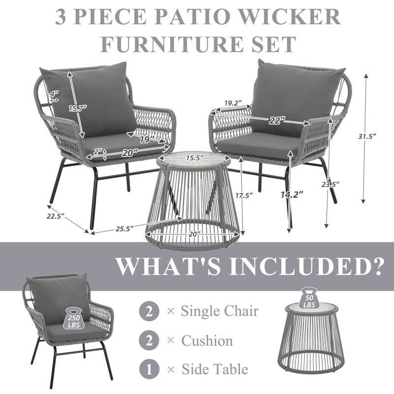 Heckscherville 2 - Person Patio Conversation Set with Cushions, Gray