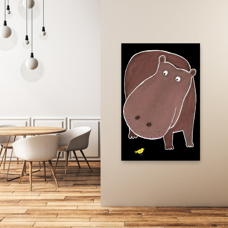 «Curious Hippo and Bird Contemporary Bird Nature Wildlife», reproduction d'art murale, H 48 po x l 32 po