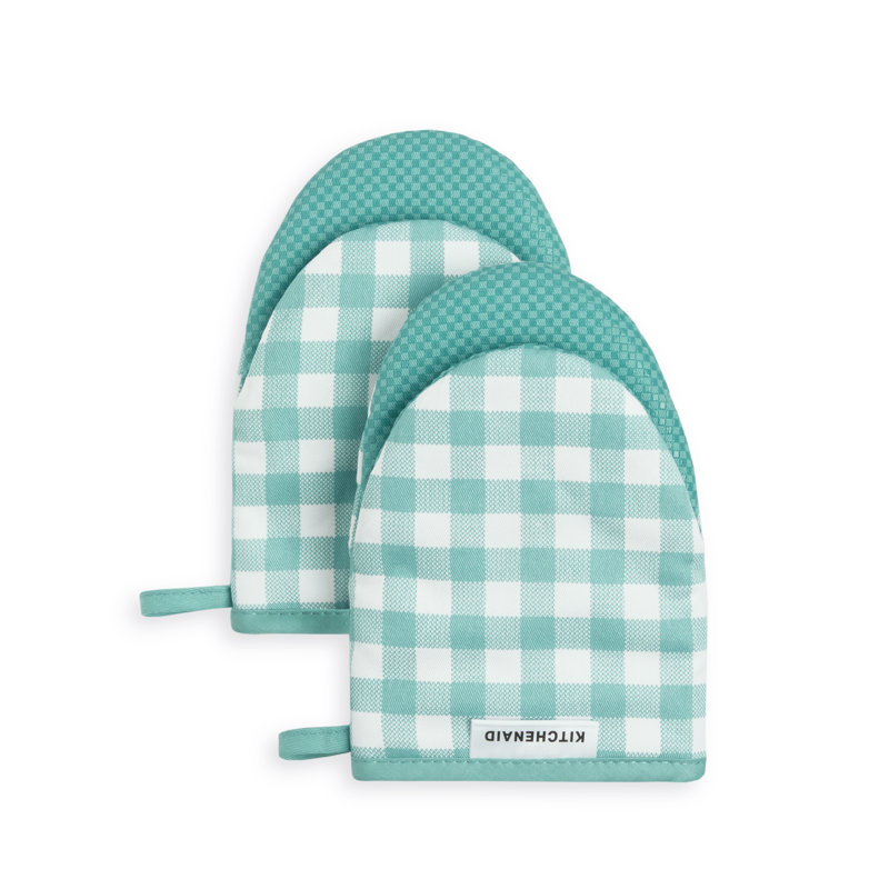 KitchenAid Gingham 2-Piece Oven Mitt, Onyx Black, 5.5""W x 8""L