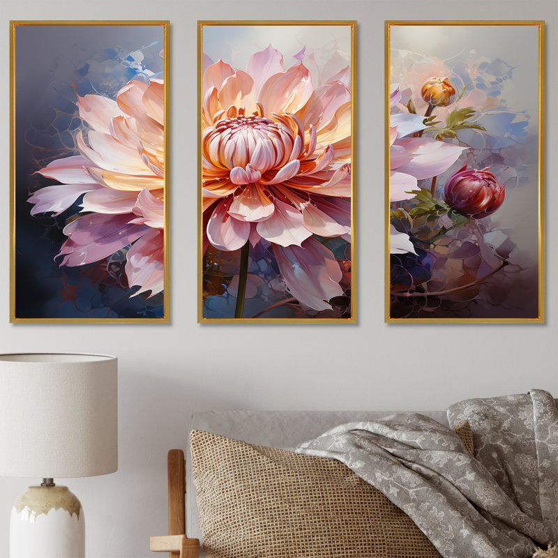 Fleurs de lotus de la pureté - ensemble d'art mural lotus, Cadre flottant doré, H 40 po x l 60 po x P 1 po