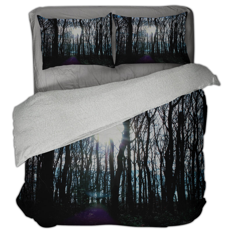 Silhouette Trees Sherpa Comforter Set, King