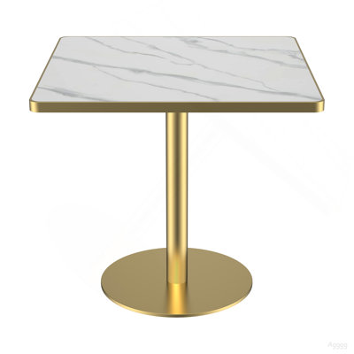 Table carrée bistro moderne tulipe 31,5 pouces avec plateau en faux marbre, facile à assembler, structure en métal robuste