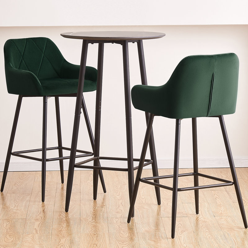 Lovington 71cm Velvet Bar Stools with Armrest, Green