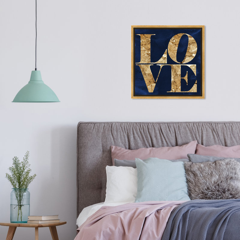 Toile pour chambre à coucher bleu marine, Cadre en plastique doré, H 17 po x l 17 po