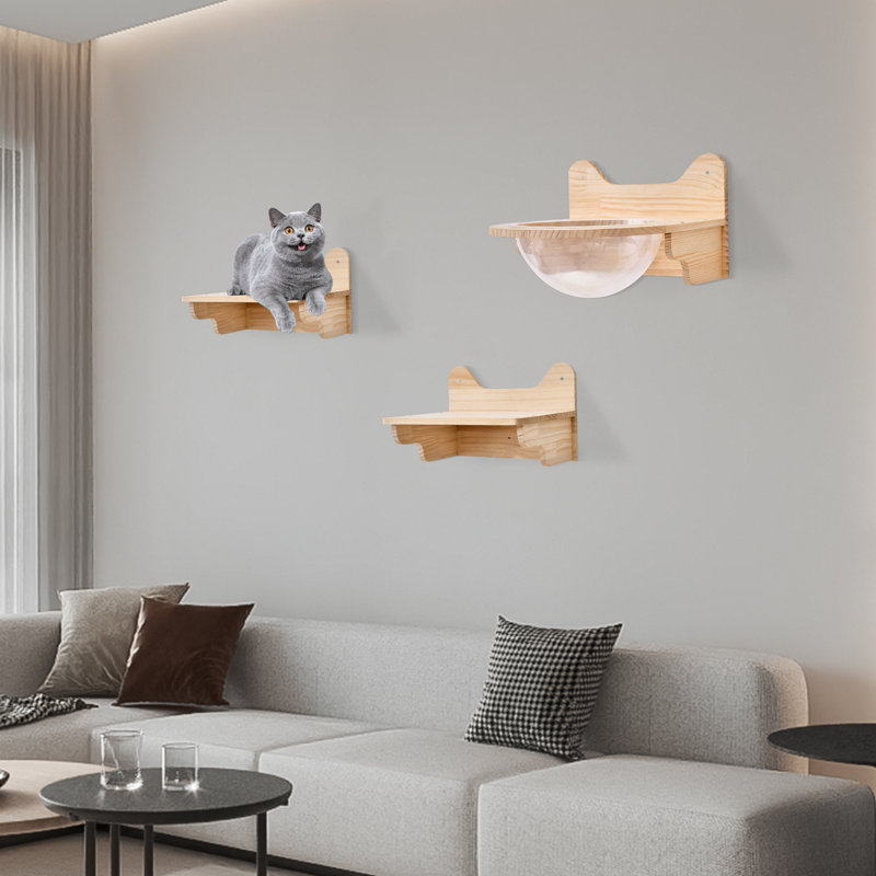 Christean 3Pcs Wall-mounted Wooden Cat Perch