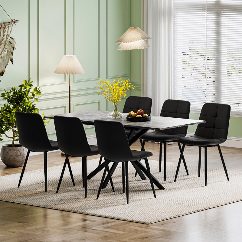 6 - Person Drop Leaf Dining Set, Black, Grey