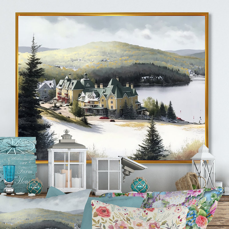 Saison hivernale Mont-Mont V - reproduction sur toile, L 40 po x H 30 po, Toile avec cadre flottant or