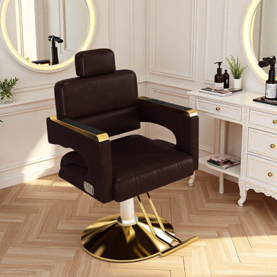 Fauteuil inclinable en cuir polyuréthane, fauteuil de coiffeur hydraulique pivotant à 360 ° et à hauteur réglable