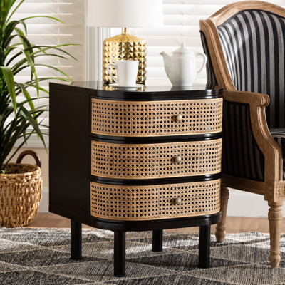 Burgis 3 - Drawer Rattan and Bayur Wood End Table with Storage