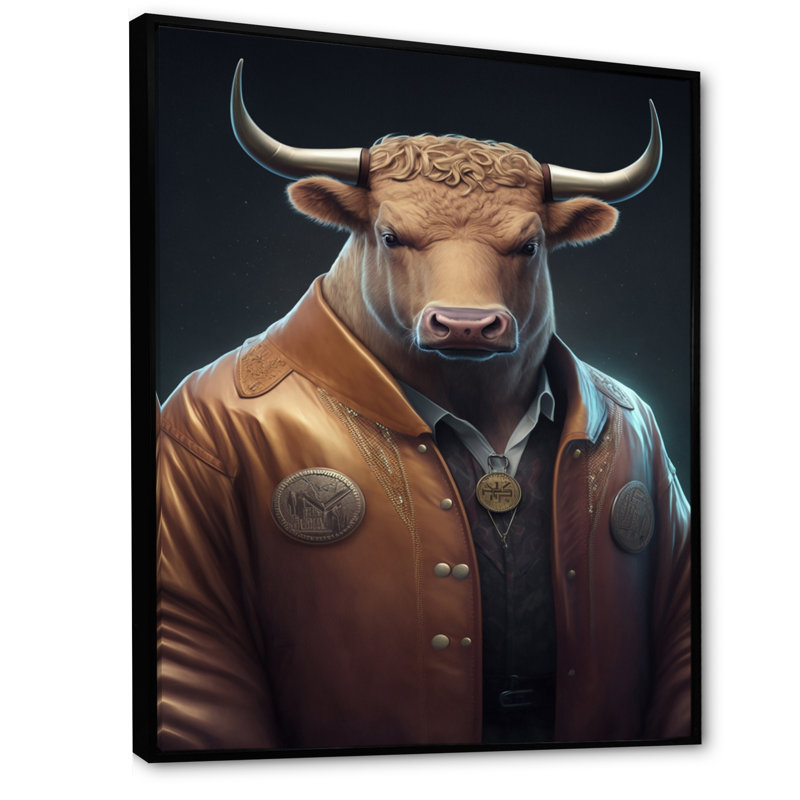 «Mouloud Bull with A Stylish Leather Leather Jack I», reproduction sur toile, L 16 po x H 32 po