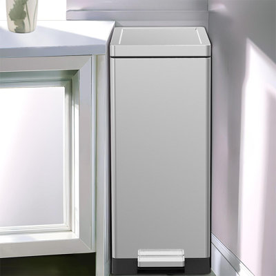  45L / 12 Gallon Stainless Steel Trash Can with Soft Close Lid & Step-On Pedal, Kitchen Garbage Bin, Removable Inner Bucket for Easy Cleaning, for Home, Office, Bathroom