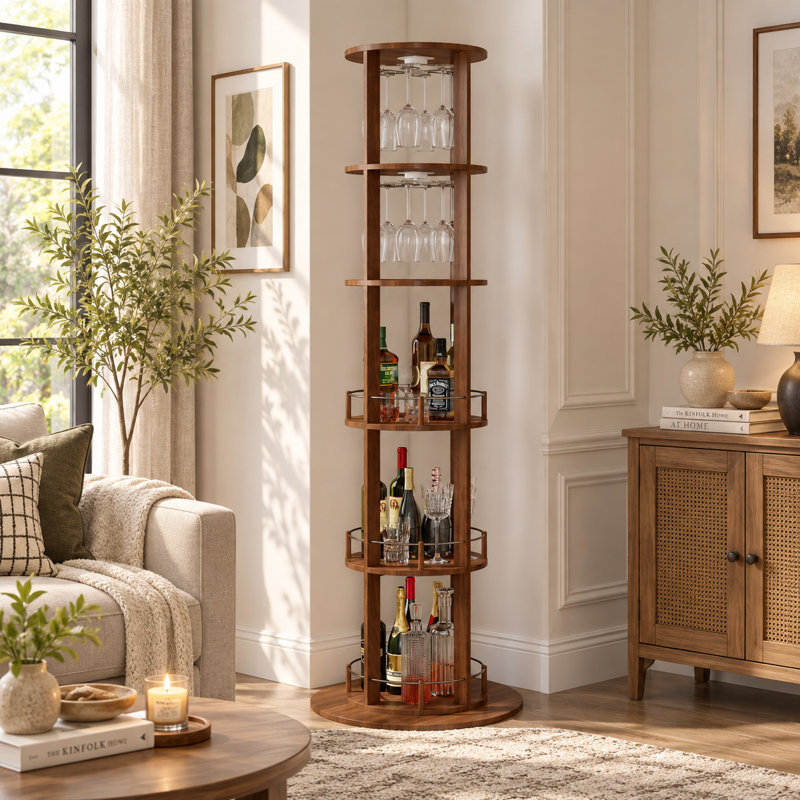 Casier à vin pivotant moderne de 73 pouces et meuble-bar autoportant, Walnut