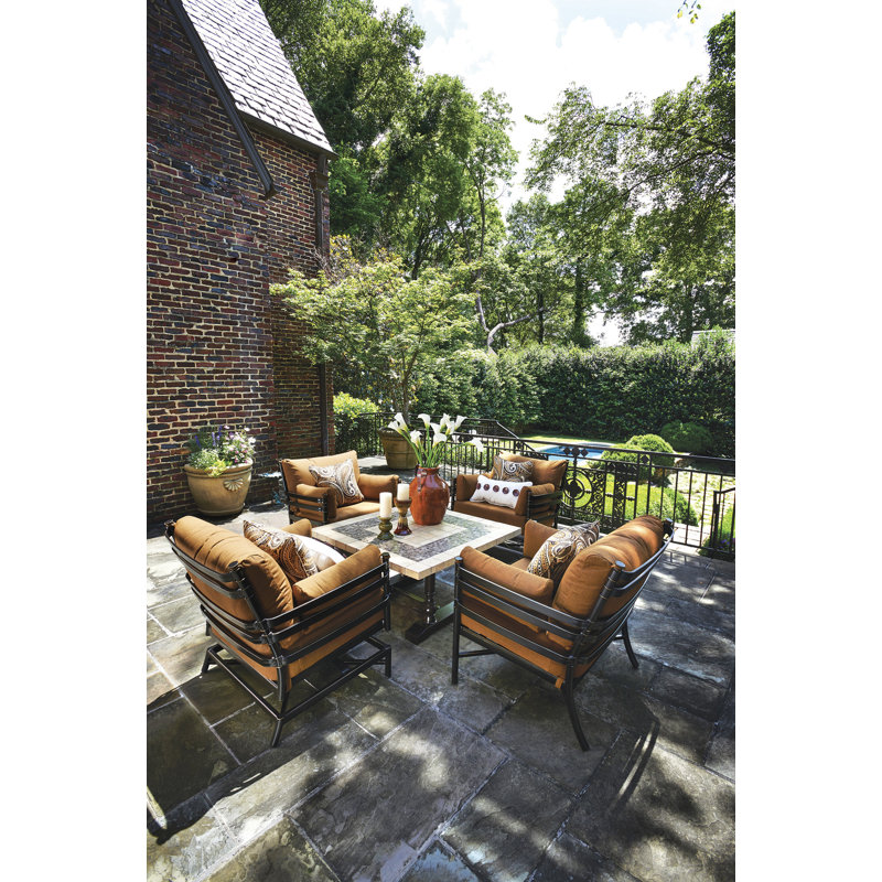 Lancaster 5 Piece Sunbrella Multiple Chairs Seating Group with Cushions, Canvas Heather Beige Sunbrella® Canvas
