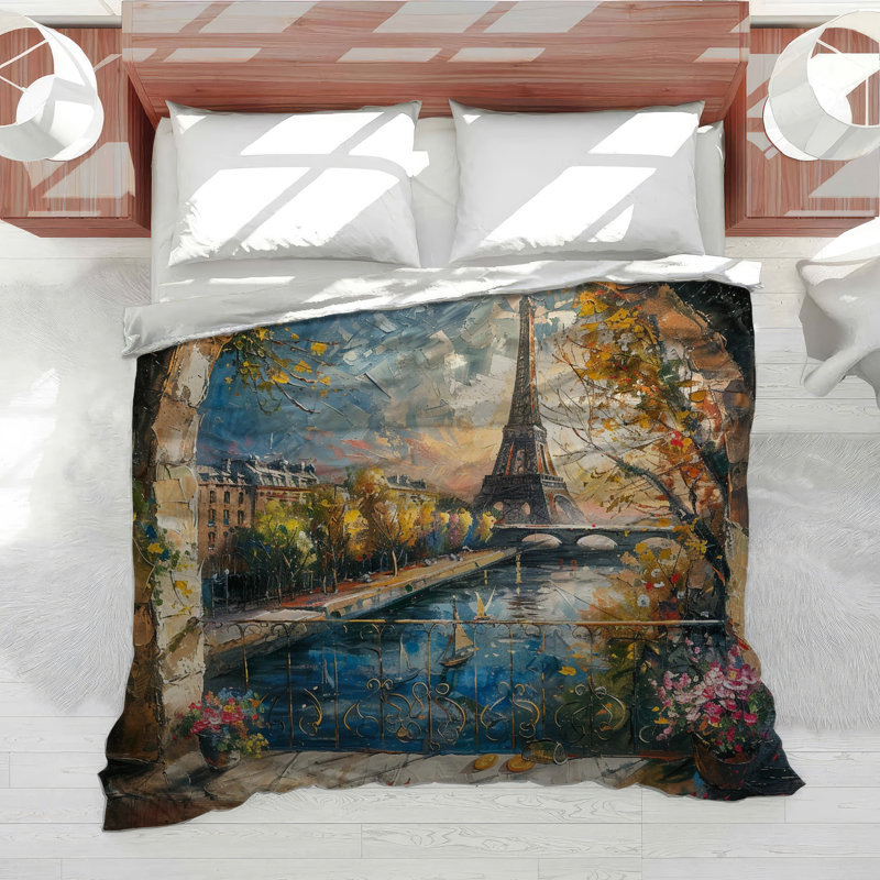 Eiffel Tower Landscape Cotton Blend Comforter, King Comforter