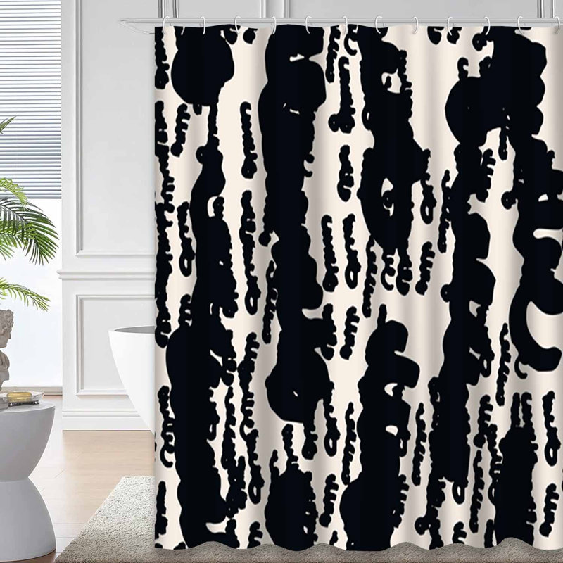 Rideau de douche rayé noir à motif abstrait japonais avec 12 crochets, L 72 po x l 84 po